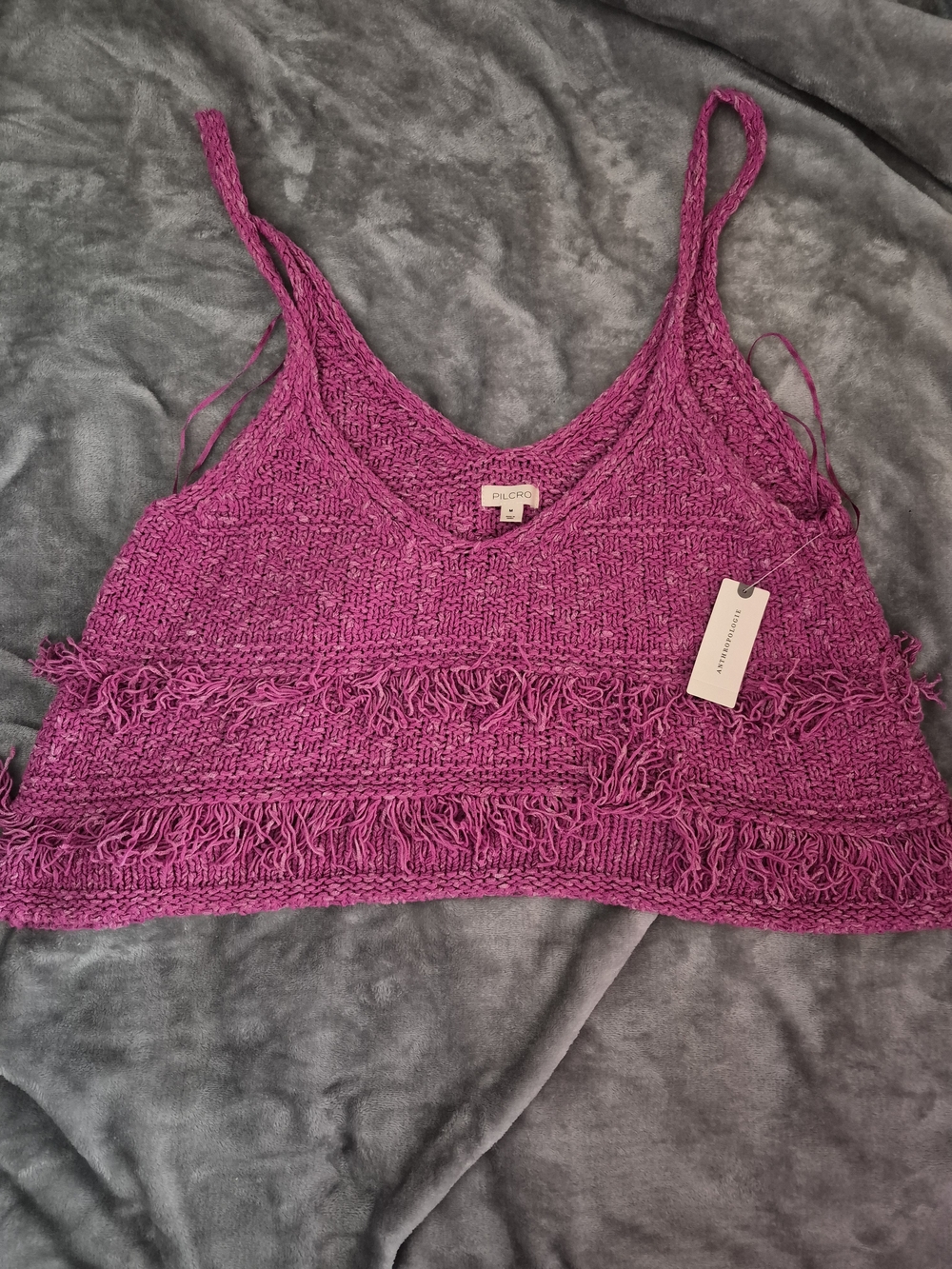 Anthropologie Fuchsia Knit Fringe Camisole